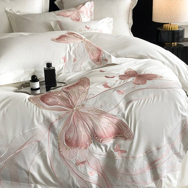 Luxury White Egyptian Cotton 1000TC Butterfly Embroidered Bedding Set
